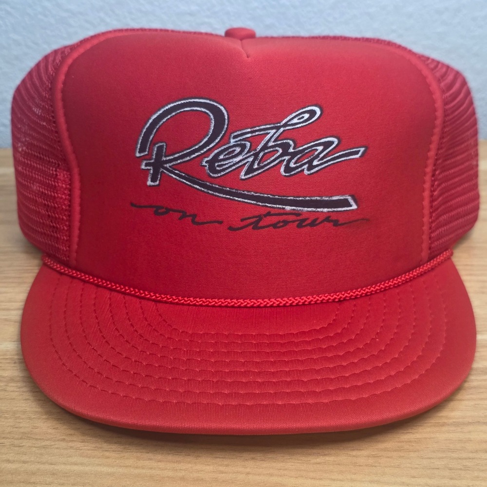 Vintage‎ Reba McEntire "On Tour" Concert Red Snapback Trucker Hat Mesh Cap